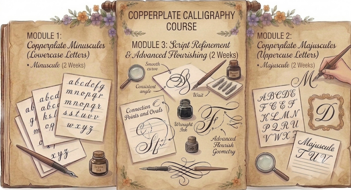 Elegant copperplate calligraphy script practice on cream paper